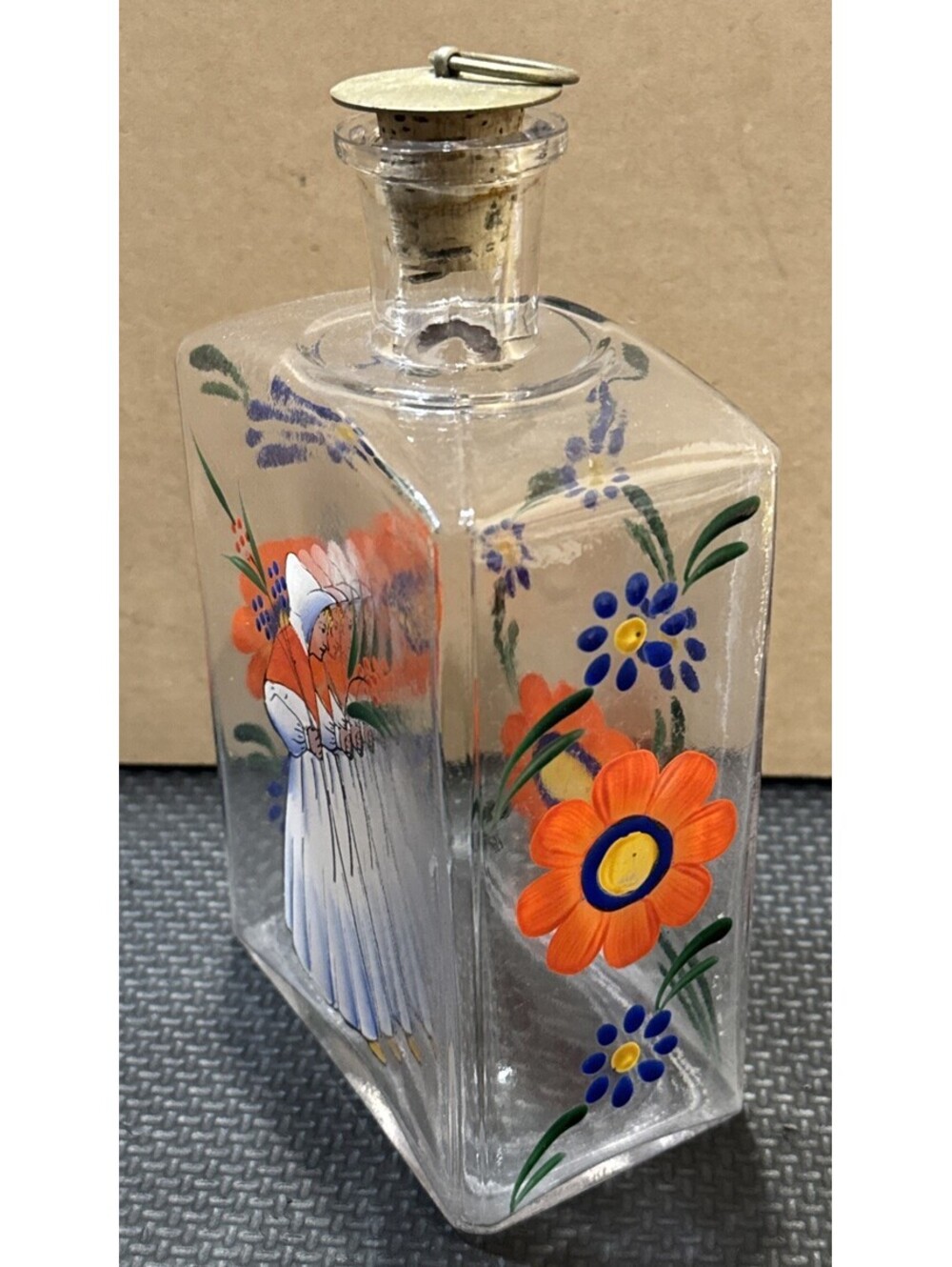 Vtg SWEDEN JOHANSFORS Hand Painted Decanter Bottle FOLKART Peasant - Picture 3 of 6